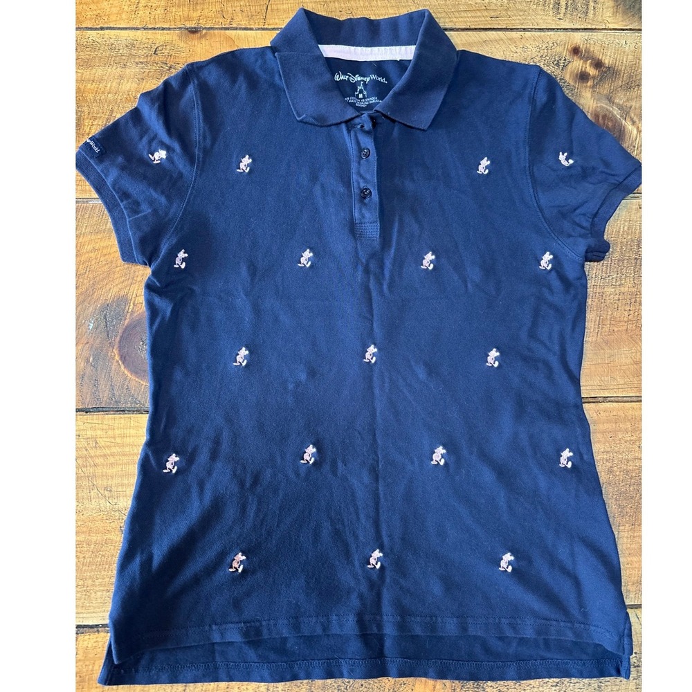 Disney Parks Walt Disney World Womens Navy Blue Pink Mickey Mouse Polo Shirt M